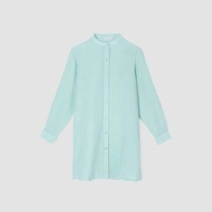 Eileen Fisher Garment-Dyed Handkerchief Linen Mandarin Collar Long Shirt